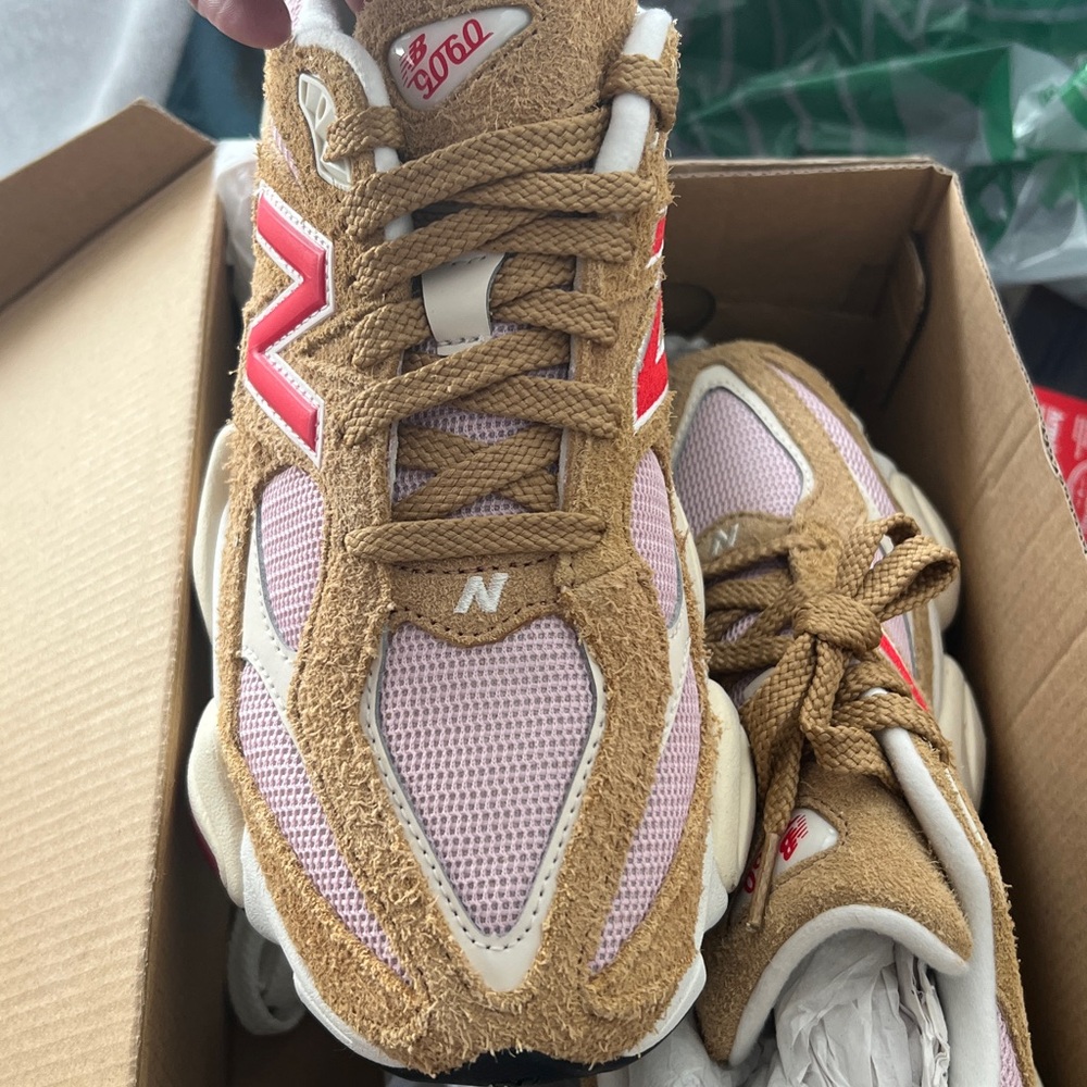 New Balance Tan and Pink Sneakers with Red Accents - Picture 7 of 11